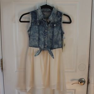 GUESS JEANS Girls Tie-Front Denim & Chiffon  Dress  Size 10